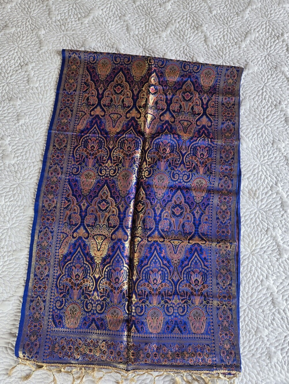 Banarasi Royal Blue and Gold Paisley Silk Jacquard Table Runner